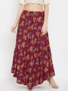 Clora Creation Women Maroon & Blue Printed Flared Maxi Skirt
