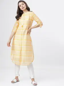 Vishudh Women Yellow & Off White Striped Pathani Kurta