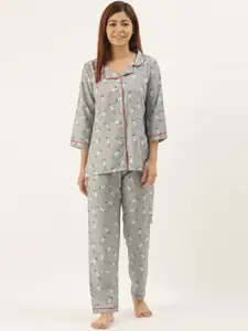Bannos Swagger Women Grey Printed Night suit