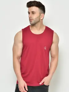 Chkokko Men Maroon Solid Round Neck Dry Fit T-shirt