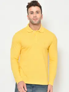 CHKOKKO Men Yellow Solid Polo Collar T-shirt