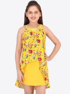 CUTECUMBER Girls Yellow Floral Printed A-Line Dress
