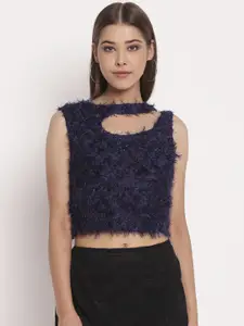 AKIMIA Navy Blue  Cut Out Neck Detail Crop Top