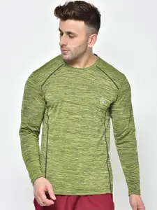 Chkokko Men Olive Green Self Design Round Neck Gym T -Shirt