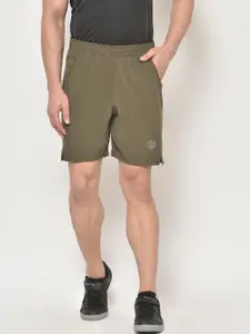 CHKOKKO Men Olive Green Solid Regular Fit Sports Shorts