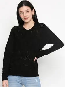 RANGMANCH BY PANTALOONS Women Black Solid Pullover Sweater