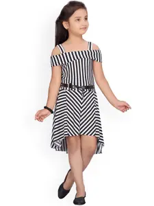 Aarika Girls Black Striped Fit and Flare Dress