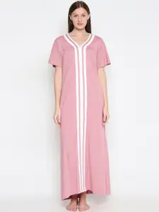XIN Pink & White Solid Nightdress