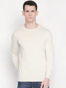 Status Quo Men Off-White Solid Pullover Sweater