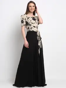 Just Wow Women Black & Beige Printed Maxi Dress