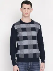 Status Quo Men Navy Blue Checked Pullover Sweater