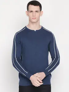 Status Quo Men Navy Blue Solid Pullover Sweater
