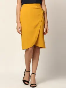 ZOELLA Women Mustard Yellow Solid Tulip Knee-Length Skirt