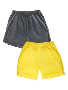 KiddoPanti Girls Pack Of 2 Charcoal Solid Regular Fit Regular Shorts