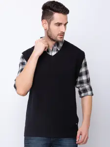 Status Quo Men Black Solid Sweater Vest Sweater