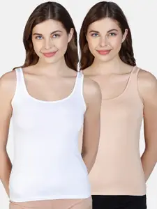 Amante Women Pack of 2 Nude & White-Coloured Solid Tank Tops