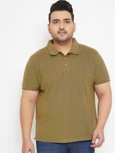 Instafab Plus Men Olive Green Solid Polo Collar T-shirt