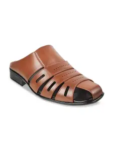 Mochi Men Tan & Black Leather Shoe-Style Sandals