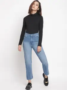 Belliskey Women Blue Mom Fit Mid-Rise Clean Look Jeans