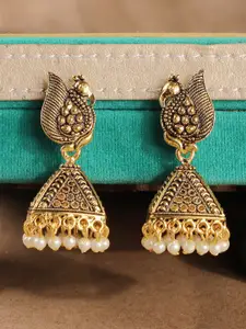ANIKAS CREATION Gold-Toned Peacock Shaped Jhumkas
