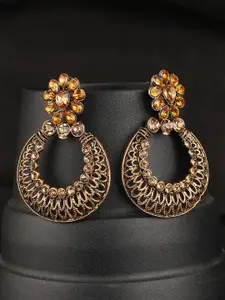 ANIKAS CREATION Gold-Toned Floral Drop Earrings