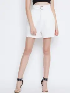 Zastraa Women White Solid Regular Fit Regular Shorts