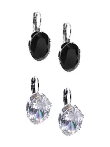 OOMPH Set Of 2 Black & White Contemporary Drop Earrings