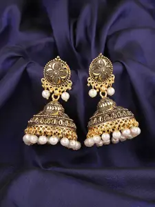 ANIKAS CREATION Gold-Plated Antique Dome Shaped Jhumkas