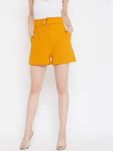 Zastraa Women Mustard Solid Loose Fit Regular Shorts