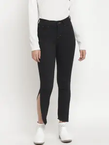 Belliskey Women Black Skinny Fit High-Rise Side Slit Detailed Clean Look Jeans