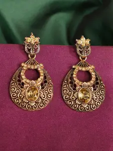 ANIKAS CREATION Gold-Plated Antique Oval Drop Earrings