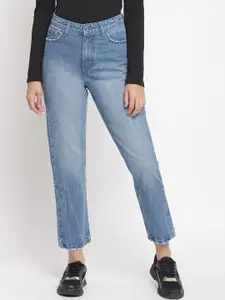 Belliskey Women Blue Mom Fit Mid-Rise Clean Look Jeans