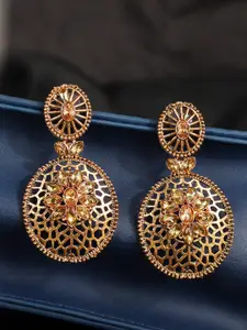 ANIKAS CREATION Gold-Plated Handcrafted Oval Drop Earrings