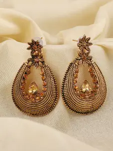 ANIKAS CREATION Gold-Plated Handcrafted Oval Drop Earrings