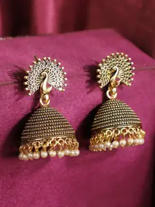 ANIKAS CREATION Gold-Toned Peacock Shaped Jhumkas
