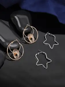 ANIKAS CREATION Pack Of 2 Gold-Toned Quirky Hoop Earrings