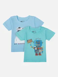 Bodycare First Boys Blue & Green Pack Of 2 Printed Round Neck T-shirt