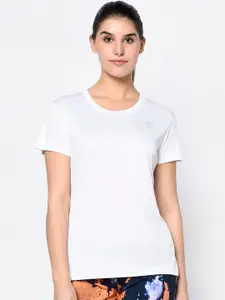Truerevo Women White Solid Round Neck Dry-Fit T-shirt