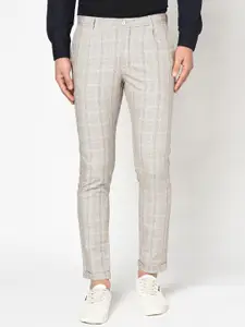 Blackberrys Men Beige Phoenix  Skinny Fit Checked Regular Trousers