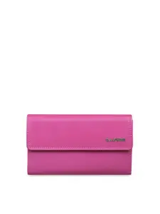 CALFNERO Women Pink Solid Three Fold Wallet