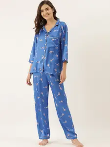 Bannos Swagger Women Blue Printed Night suit