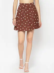 Sera Women Brown & White Printed Flared Mini Skirt