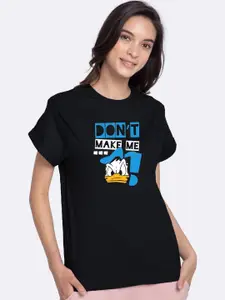 Bewakoof Women Black  Blue Donald Duck Printed Round Neck  Pure Cotton Boyfriend T-Shirt