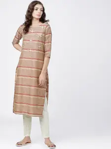 Vishudh Women Beige & White Striped Kurta