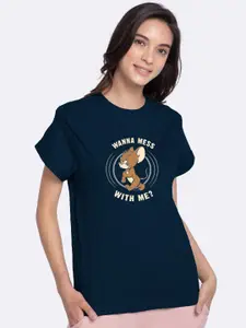 Bewakoof Women Blue Printed Round Neck T-shirt