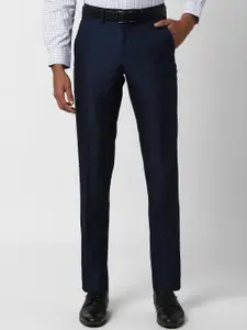 Peter England Elite Men Navy Blue Slim Fit Solid Formal Trousers