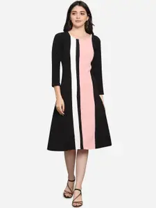 PURVAJA Women Black Colourblocked A-Line Dress