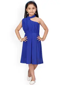 Aarika Girls Blue Solid Fit and Flare Dress