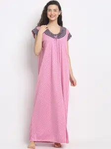 Secret Wish Pink Solid Hosiery Nightdress