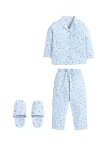 PICCOLO Girls Blue & Green Printed Night suit